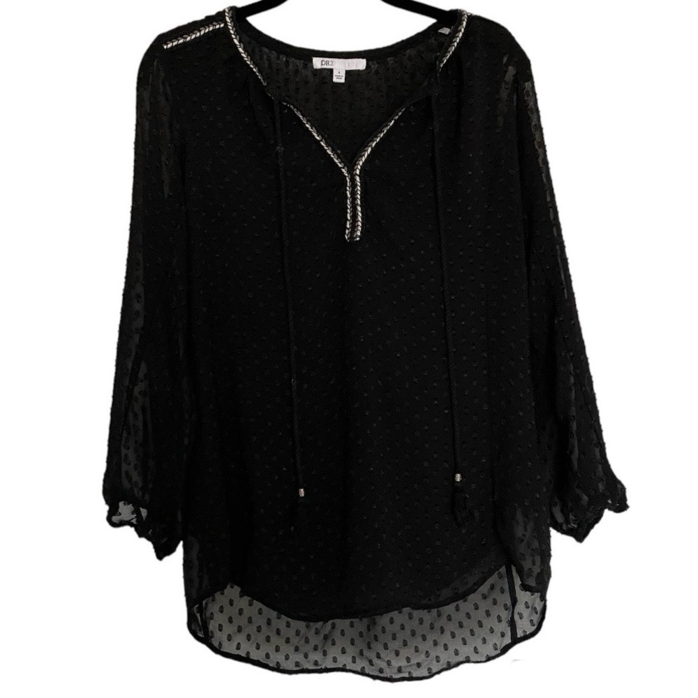 Anthropologie DR2 Split Tie Neck 1/2 Sleeve Blouse | S